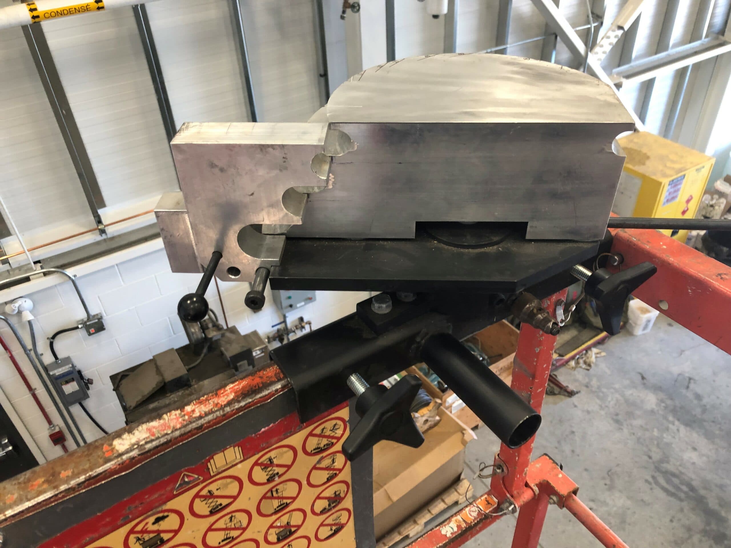 The back of a skybender lift-mounted emt conduit bender.