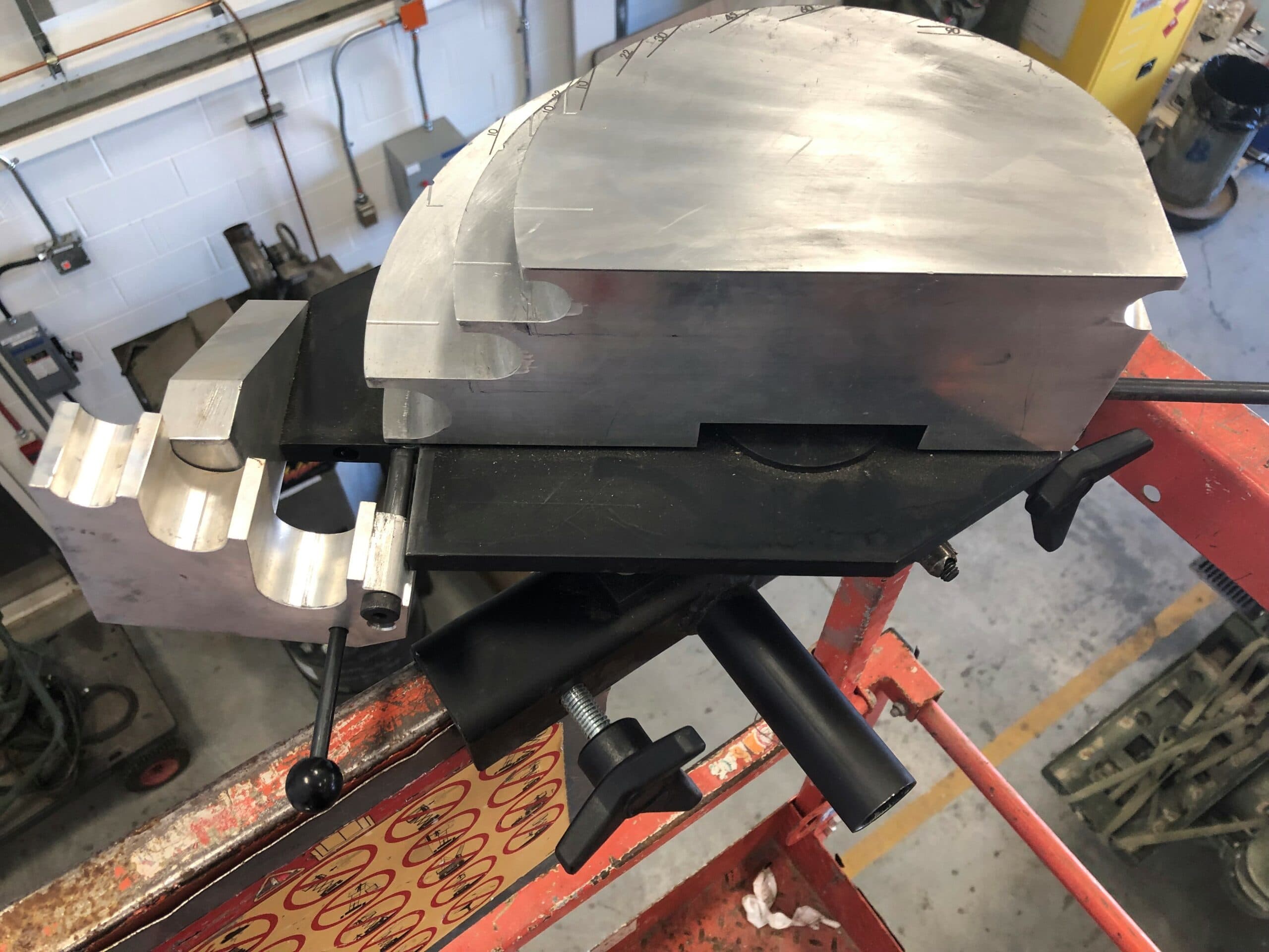 The back of a skybender lift-mounted emt conduit bender.